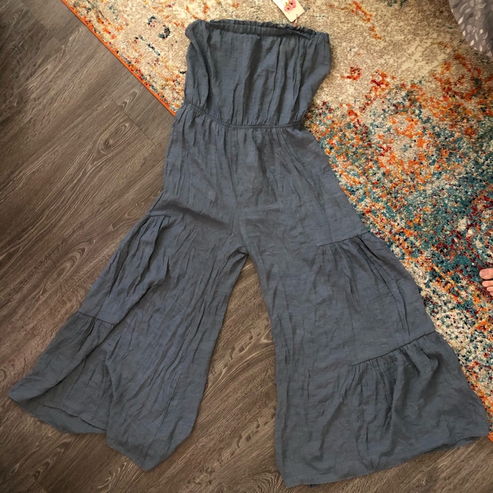 Dusty blue flare legged jumpsuit